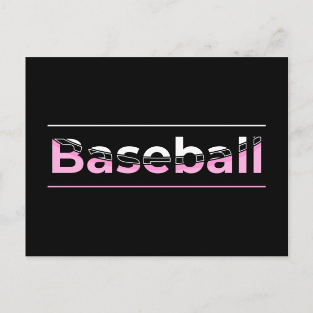 Postal Béisbol de niñas - Tipografía geométrica rosa (Anverso)