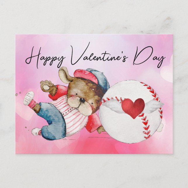 Postal Béisbol en acuarela El día de San Valentín (Anverso)