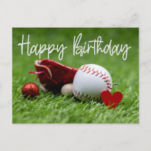 Postal Béisbol en césped verde con amor para cumpleaños 
