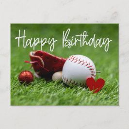 Postal Béisbol en hierba verde con amor para cumpleaños