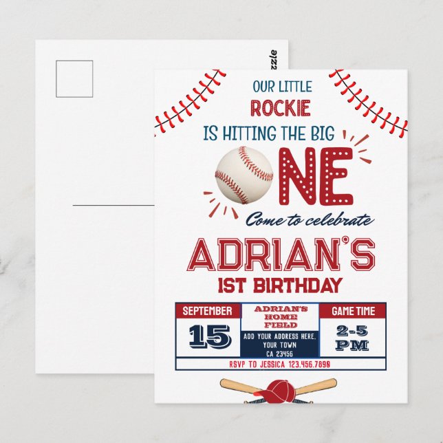 Postal Béisbol niño de 1 cumpleaños (Anverso / Reverso)
