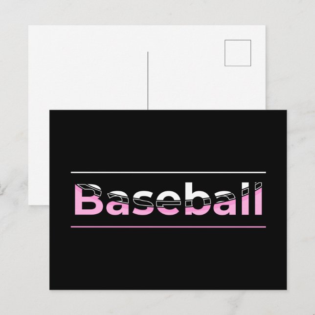 Postal Béisbol para niñas - Tipografía geométrica rosa (Anverso / Reverso)