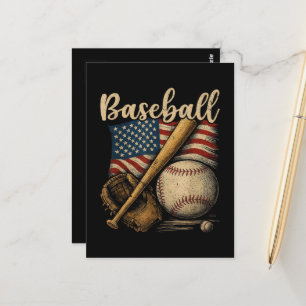 Postal Béisbol Patriótico Bandera Americana Deportes Vint