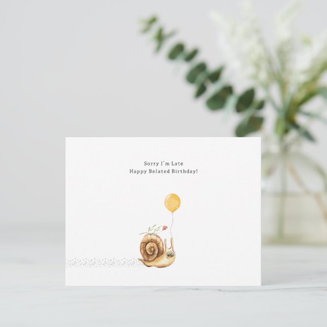 Postal Belated Birthday Sorry Snail Illustration Card (Anverso de pie)