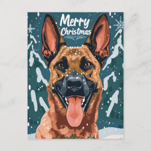 Postal Belga Malinois Feliz Navidad