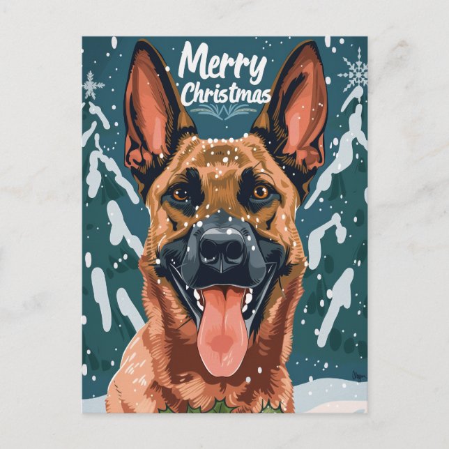 Postal Belga Malinois Feliz Navidad (Anverso)