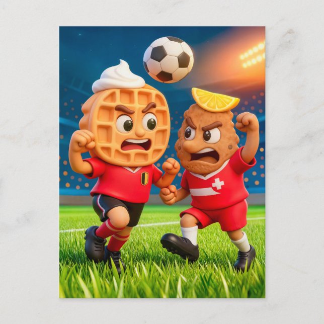 Postal Belgian waffle versus Austrian schnitzel soccer du (Anverso)