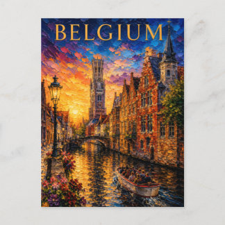 Postal Belgium: Romantic Sunset Bruges Canal Art Souvenir
