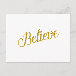 Postal Believe Gold Faux Purpurina Metallic Inspirador