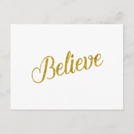 Postal Believe Gold Faux Purpurina Metallic Inspirador
