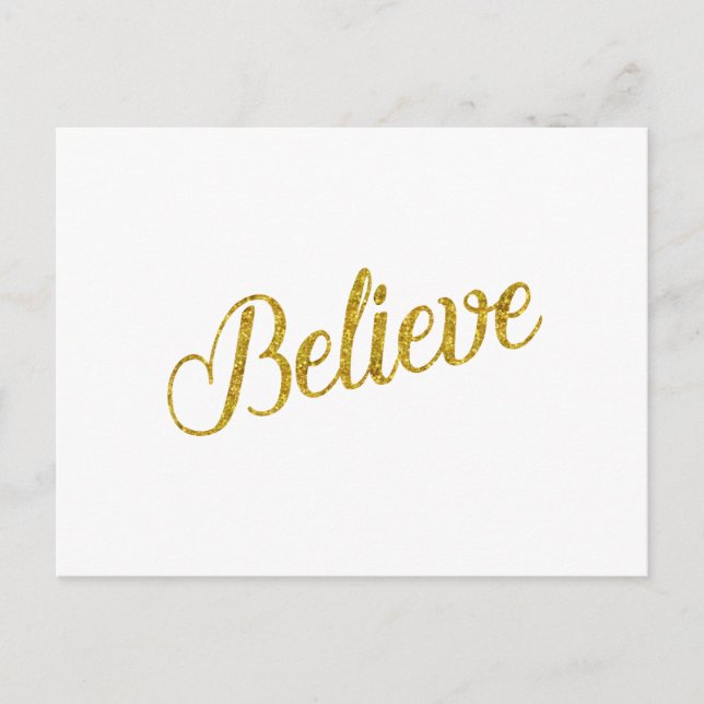 Postal Believe Gold Faux Purpurina Metallic Inspirador (Anverso)