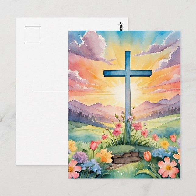 Postal Bella acuarela de Pascua (Anverso / Reverso)