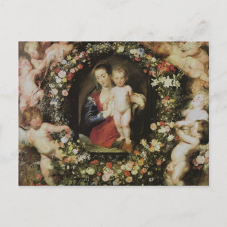 Postal Bella Artes de Angels Madonna y Child Rubens