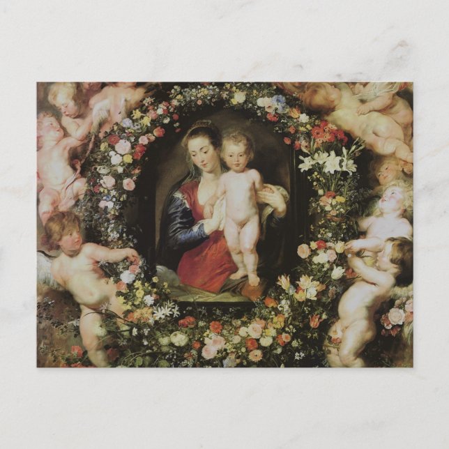 Postal Bella Artes de Angels Madonna y Child Rubens (Anverso)