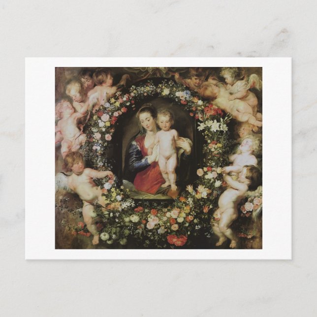 Postal Bella Artes de Angels Madonna y Child Rubens (Anverso)