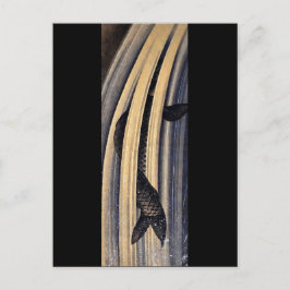 Postal Bella Artes de Hokusai saltando la cascada de carp