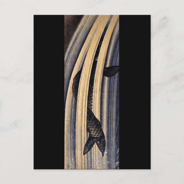 Postal Bella Artes de Hokusai saltando la cascada de carp (Anverso)