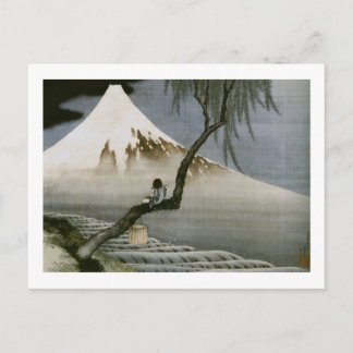 Postal Bella Artes japonés de Boy y Mount Fuji Hokusai
