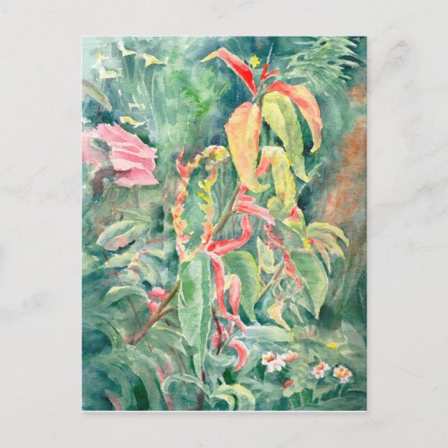 Postal Bella Artes - Jardín mágico, acuarela (Anverso)