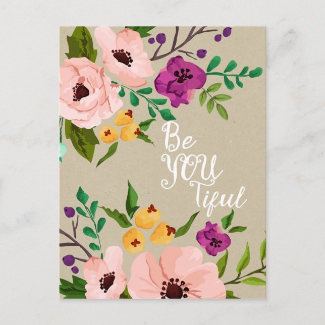 Postal bella cita floral Be You Tiful postcard (Anverso)