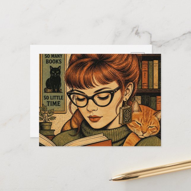 Postal Bella dama y su gato leyendo (Anverso/Reverso In Situ)