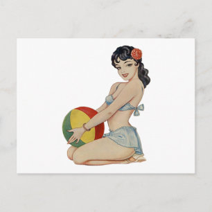 Postal Bella de playa - Chica Vintage Pin-Up