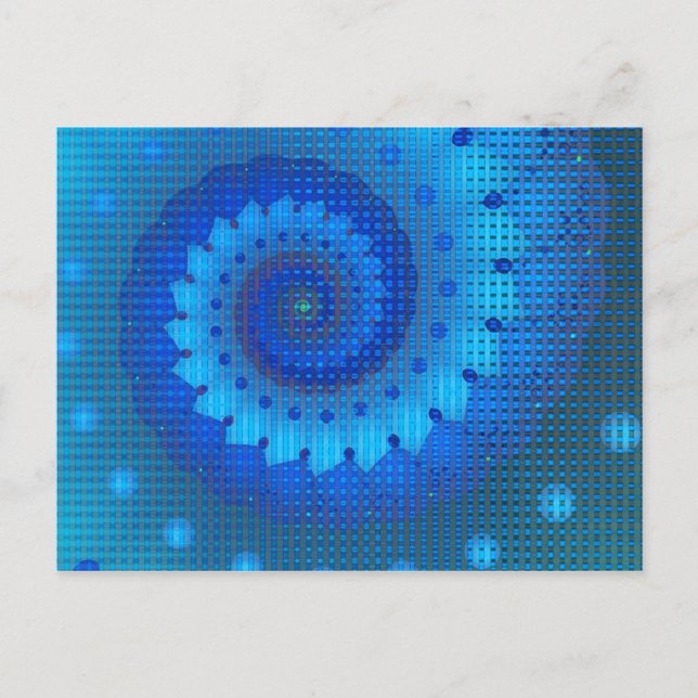 Postal Bella espiral azul fina arte fractal (Anverso)