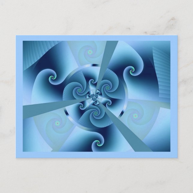 Postal Bella espiral azul fina arte fractal (Anverso)