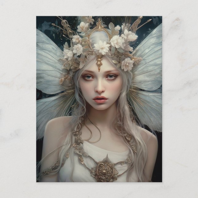 Postal Bella Flor Blanca Fairy Fantasy Art Postcard (Anverso)