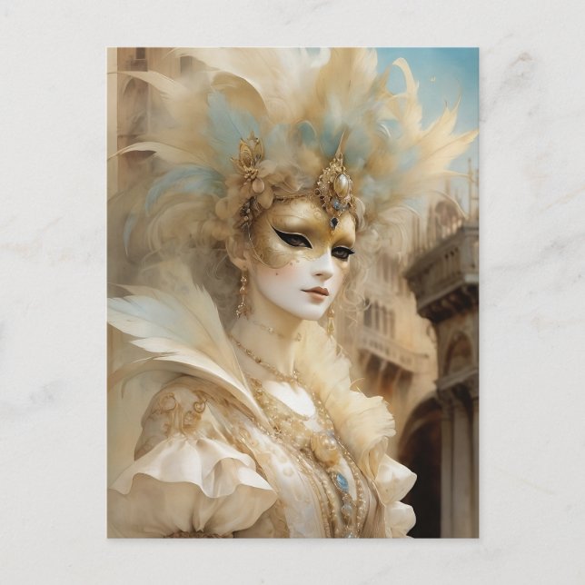 Postal Bella máscara de carnaval de Venecia (Anverso)