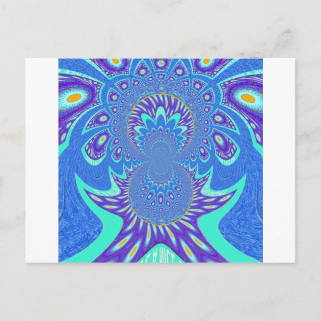 Postal Bella modernidad Cyan Blue batik Kaleidoscope Arte (Anverso)