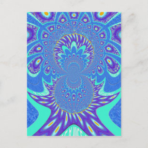 Postal Bella modernidad Cyan Blue batik Kaleidoscope Arte