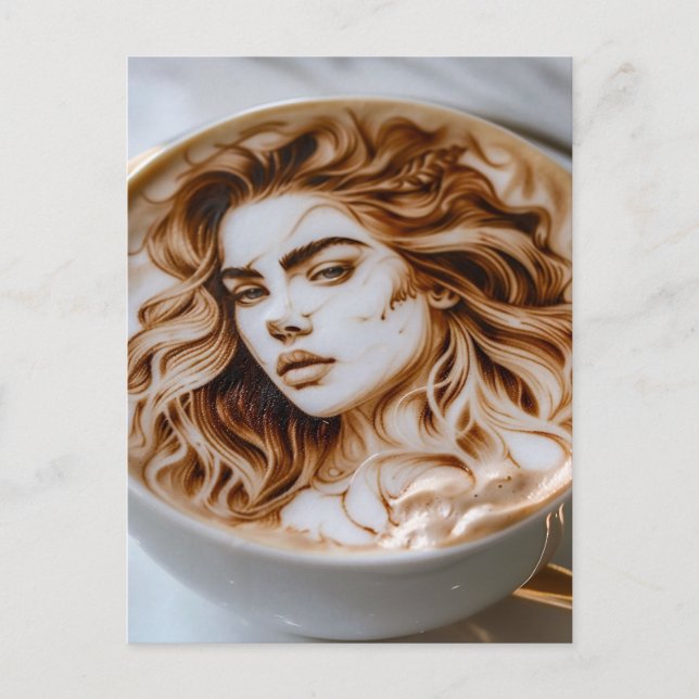 Postal Bella mujer arte latte (Anverso)