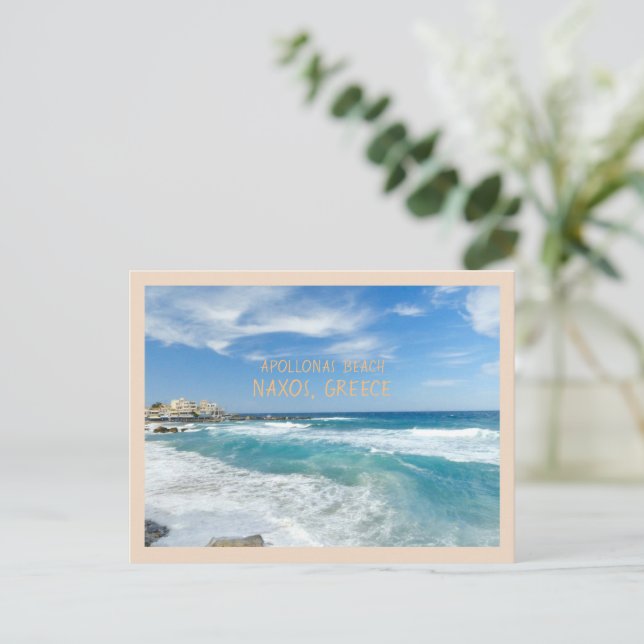 POSTAL BELLA PLAYA DE APOLLONAS EN NAXOS, GRECIA (Anverso de pie)