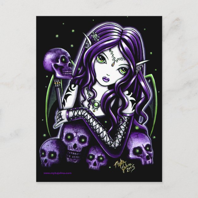 Postal Belladonna Purple Skulls Faerie Postcard (Anverso)