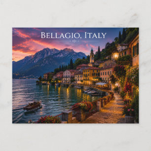 Postal Bellagio Italia Atardecer Lago Como Viajes