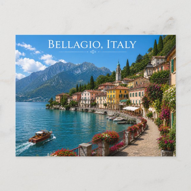 Postal Bellagio Italia Lago de Como Escénico (Anverso)