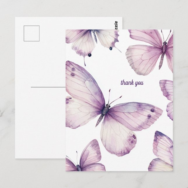 Postal Bellas mariposas púrpura GRACIAS (Anverso / Reverso)