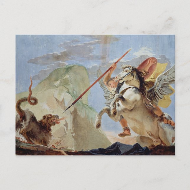 Postal Bellerófono, montando Pegasus, matando a la quimer (Anverso)