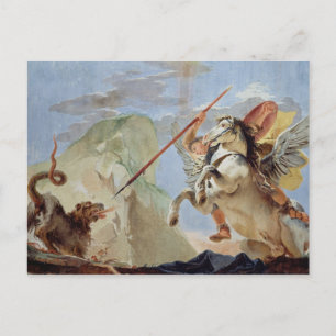 Postal Bellerófono, montando Pegasus, matando a la quimer