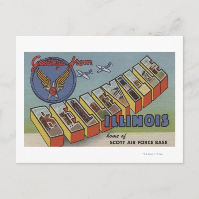 Postal Belleville, Illinois - Escenas de letras grandes (Anverso)