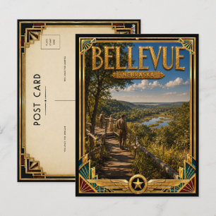Postal Bellevue Nebraska Arte Deco Vintage Edad Dorada