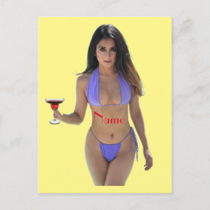 Postal Belleza de bikini de pelo negro Thunder_Cove