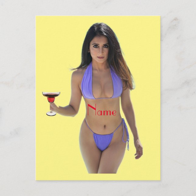 Postal Belleza de bikini de pelo negro Thunder_Cove (Anverso)