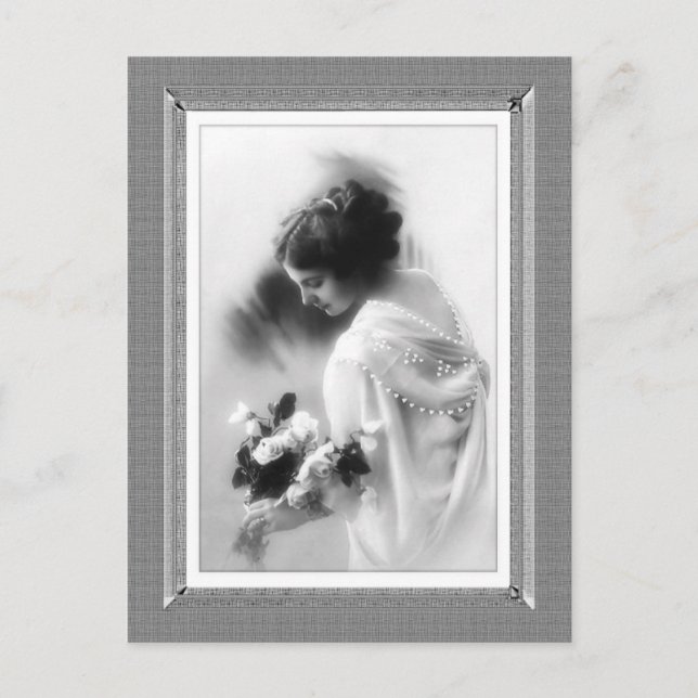 Postal Belleza de época - Bouquet - en blanco y negro (Anverso)
