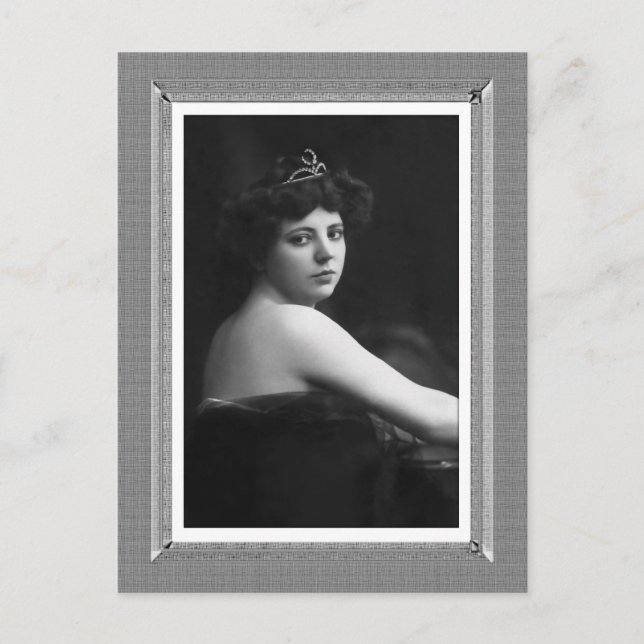 Postal Belleza de época - Tiara - en blanco y negro (Anverso)