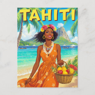 Postal Belleza de la playa de Tahití Arte Retro