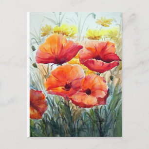 POSTAL BELLEZA DE LAS AMAPOLAS DE LA FLOR, PINTURA DE LA