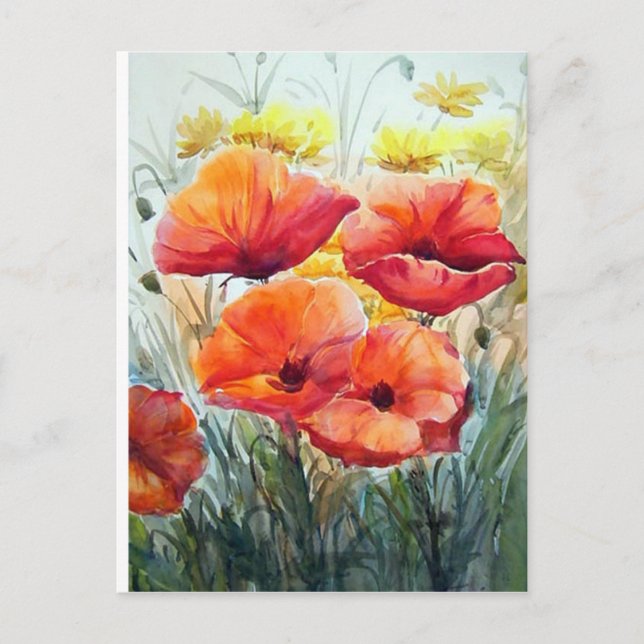 POSTAL BELLEZA DE LAS AMAPOLAS DE LA FLOR, PINTURA DE LA (Anverso)
