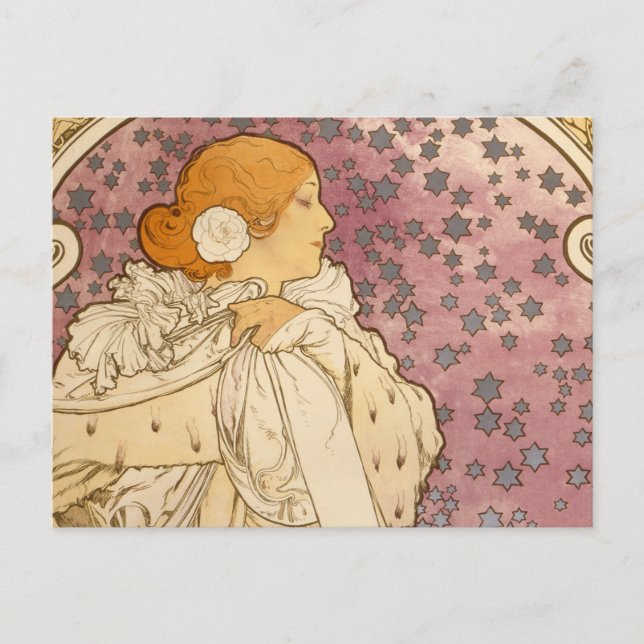 Postal Belleza de mujer mucha Art Nouveau (Anverso)